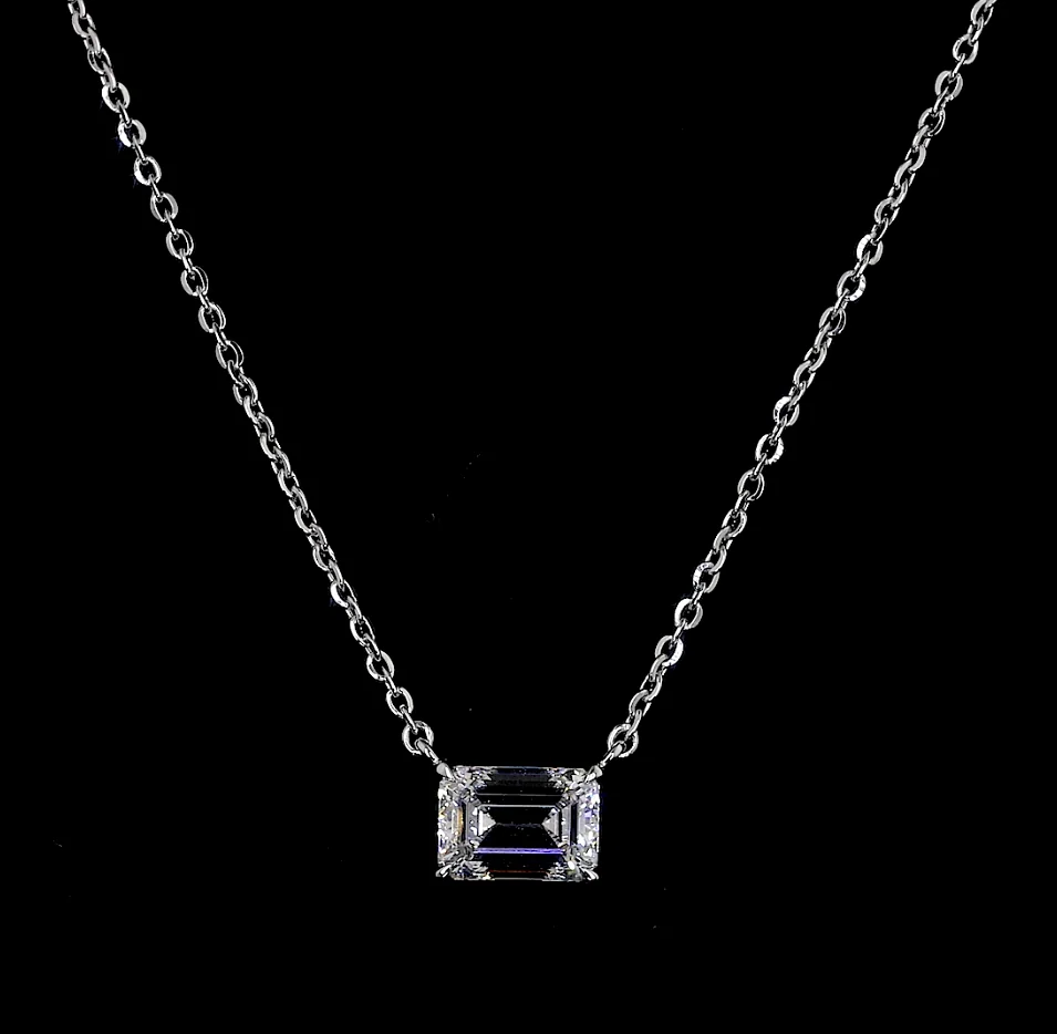 2 Cts 14k White Gold Emerald Shape Solitaire Pendant - Video