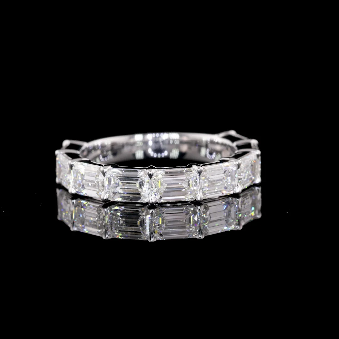 2.8 Cts 14k White Gold Emerald Shape Half Eternity Eternity Band - Video