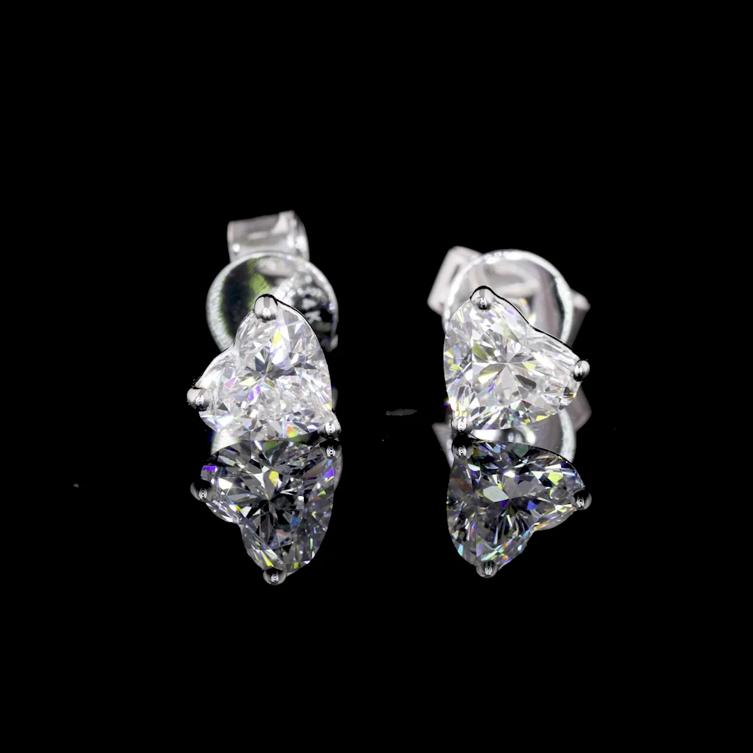 0.84 Cts 14k White Gold Heart Shape Studs Earring - Image 2