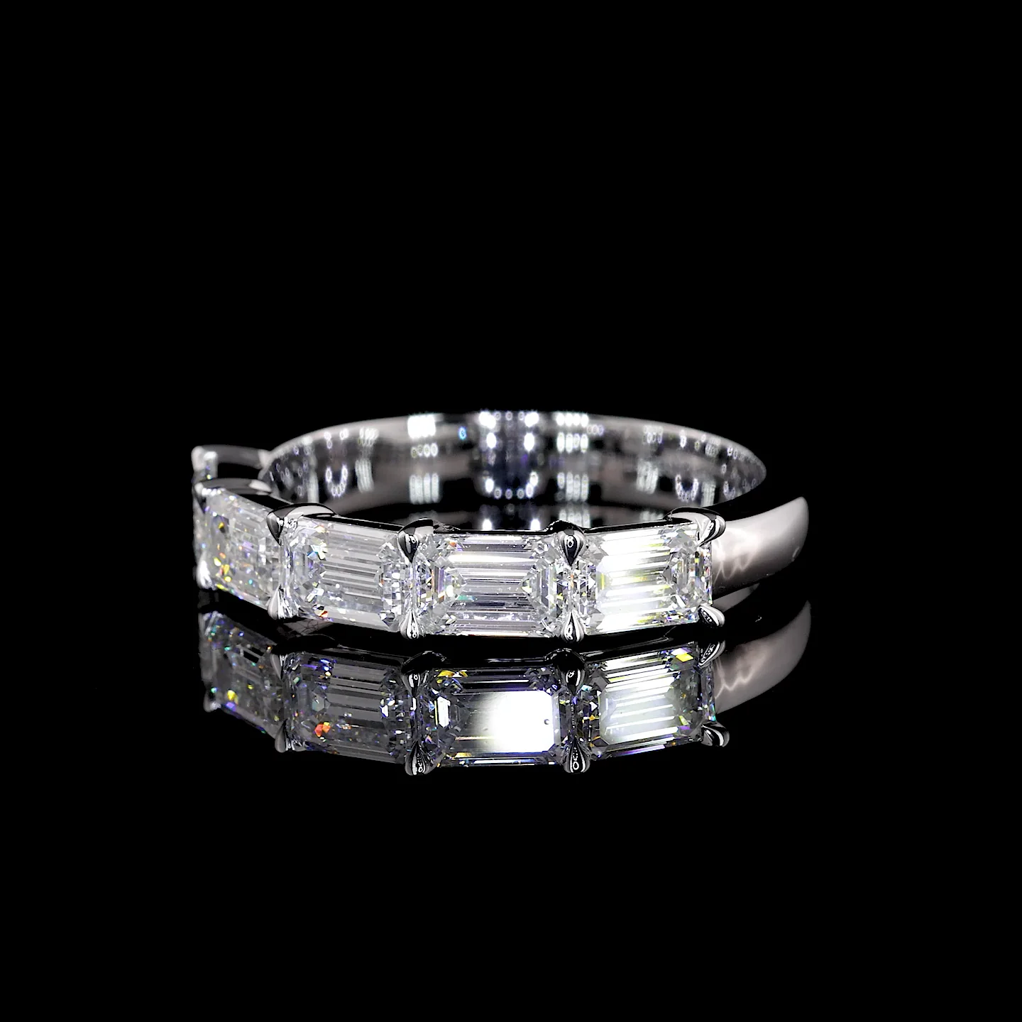 1.57 Cts 14k White Gold Emerald Shape 5 Stones Eternity Band - Image 2