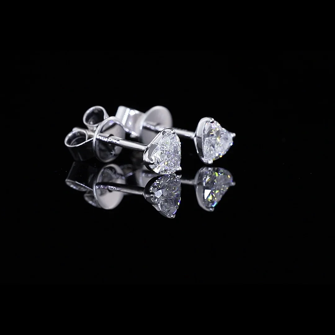 0.59 Cts 14k White Gold Heart Shape Studs Earring - Video