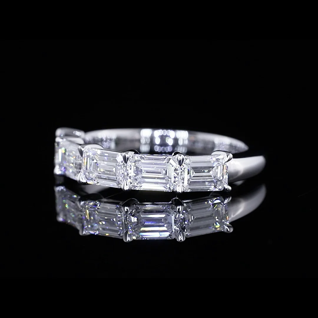 1.8 Cts 14k White Gold Emerald Shape 5 Stones Eternity Band - Image 3