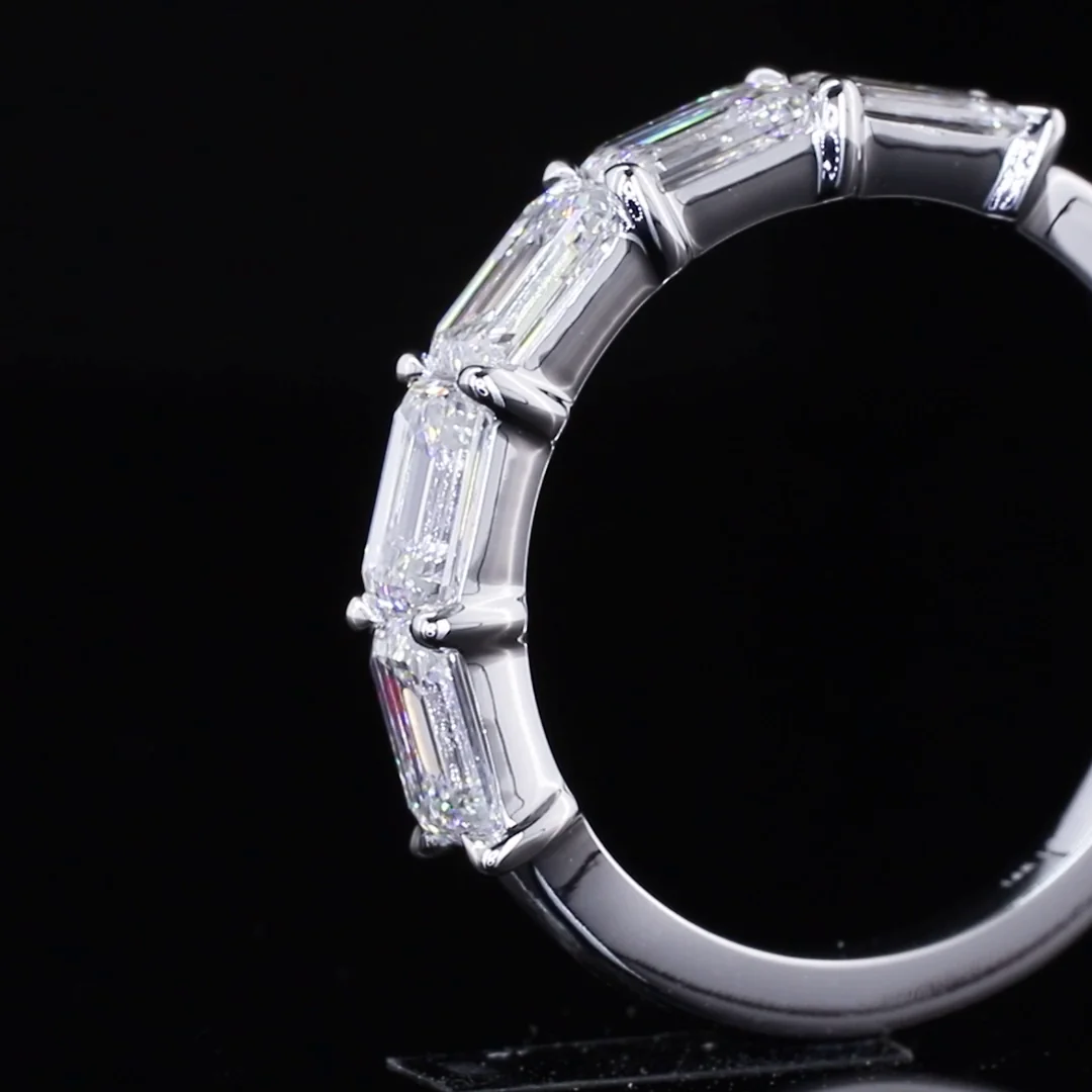 2.12 Cts 14k White Gold Emerald Shape 5 Stones Eternity Band - Image 4