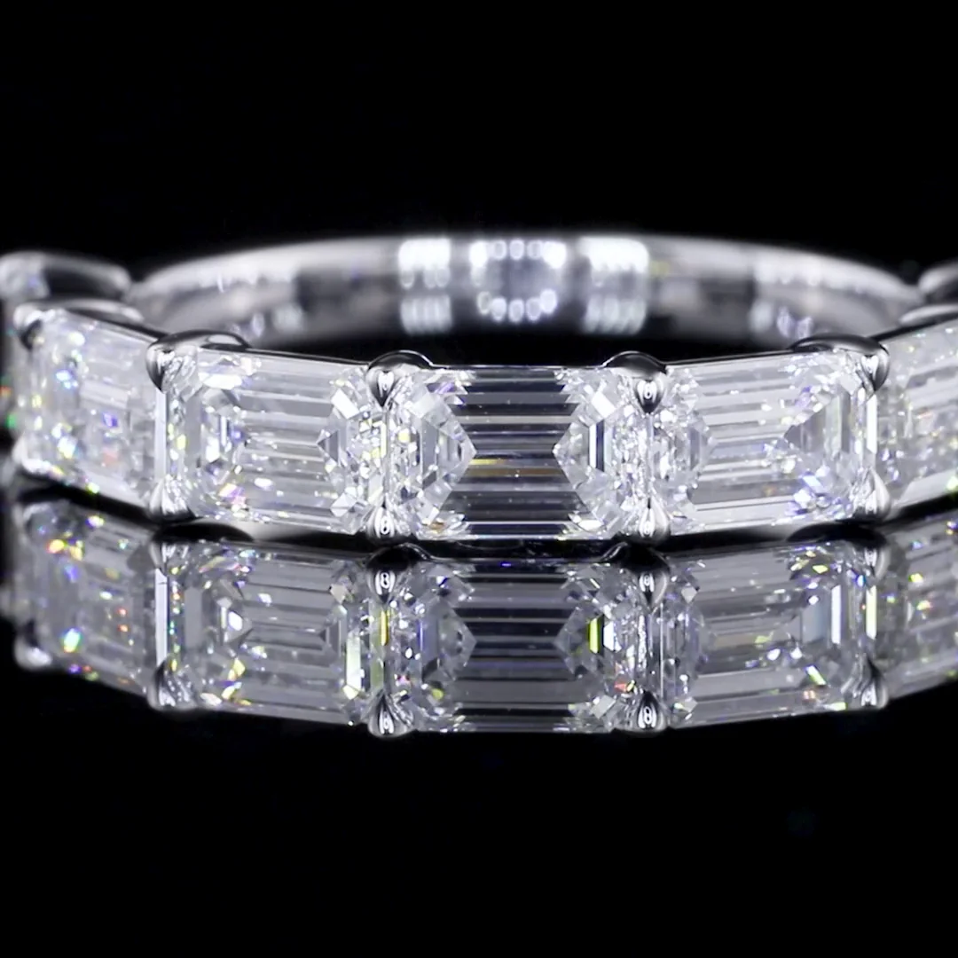 3.48 Cts 14k White Gold Emerald Shape Half Eternity Eternity Band - Image 3