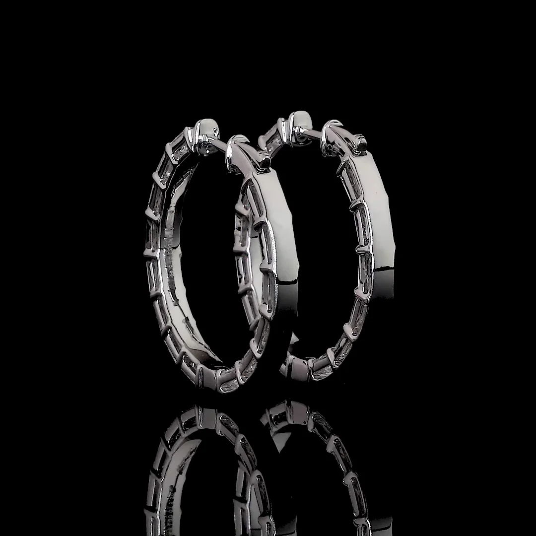 5.5 Cts 14k White Gold Emerald Shape Hoops Earring - Image 3