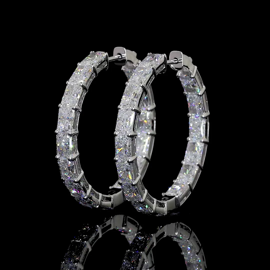 10.19 Cts 14k White Gold Radiant Shape Hoops Earring - Image 2