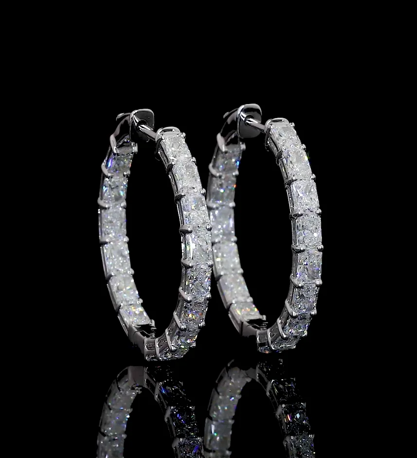 3.41 Cts 14k White Gold Radiant Shape Hoops Earring - Image 2