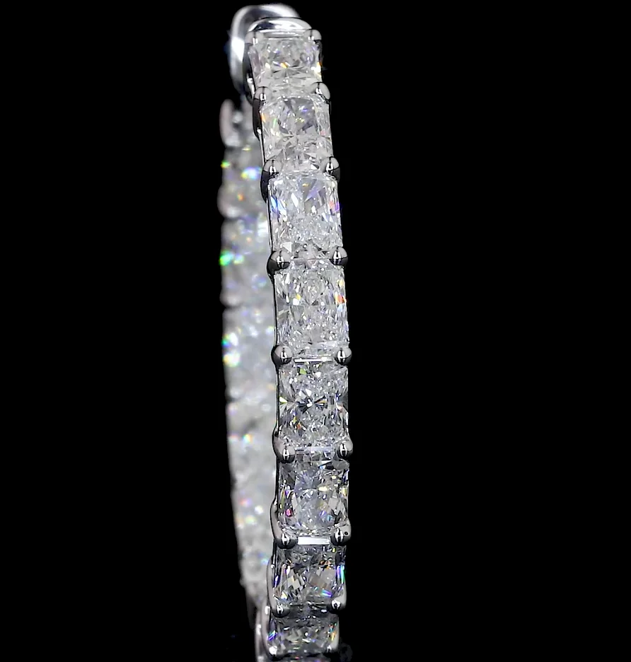 3.41 Cts 14k White Gold Radiant Shape Hoops Earring - Image 3