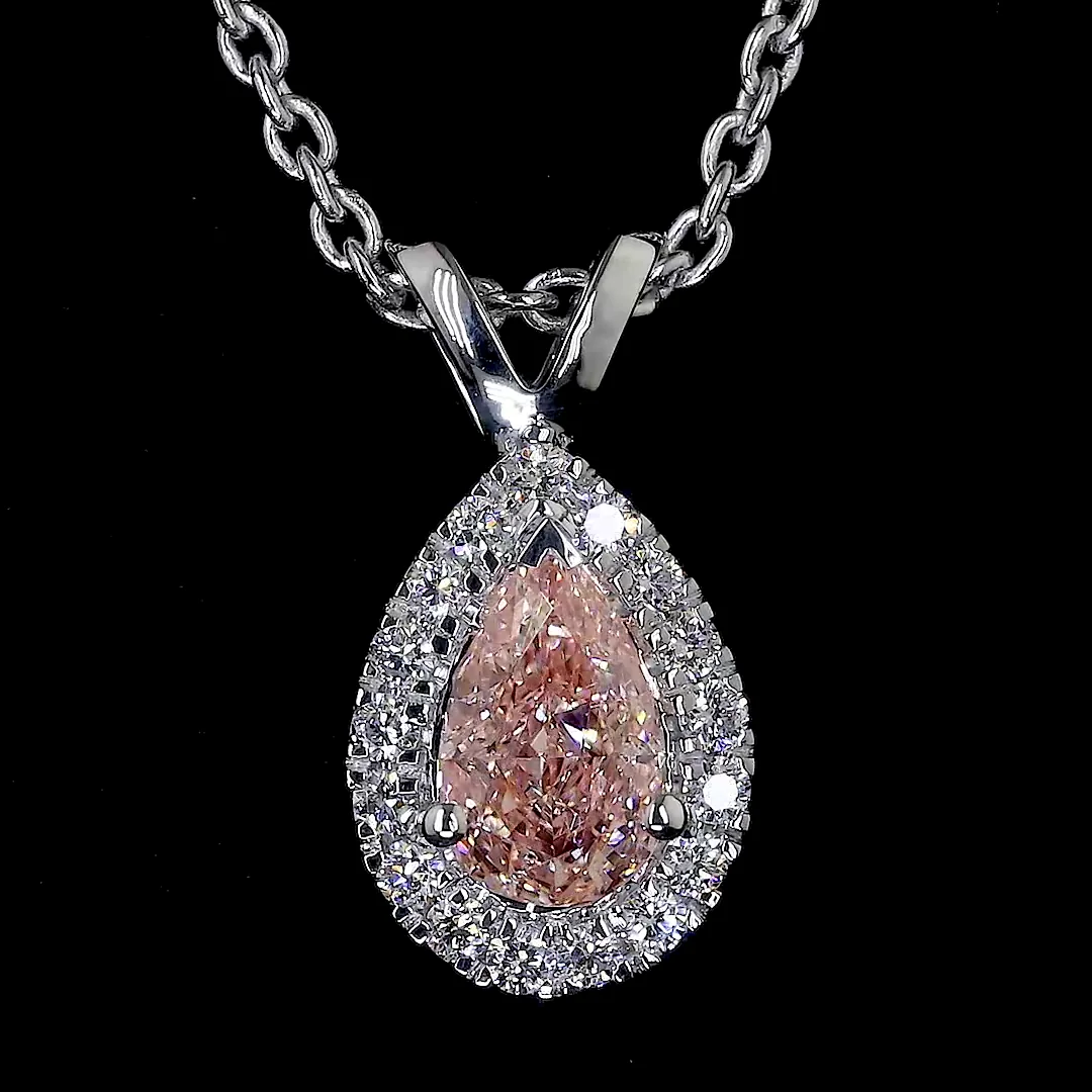 0.44 Cts 14k White Gold Pear Shape Halo Pendant - Image 2