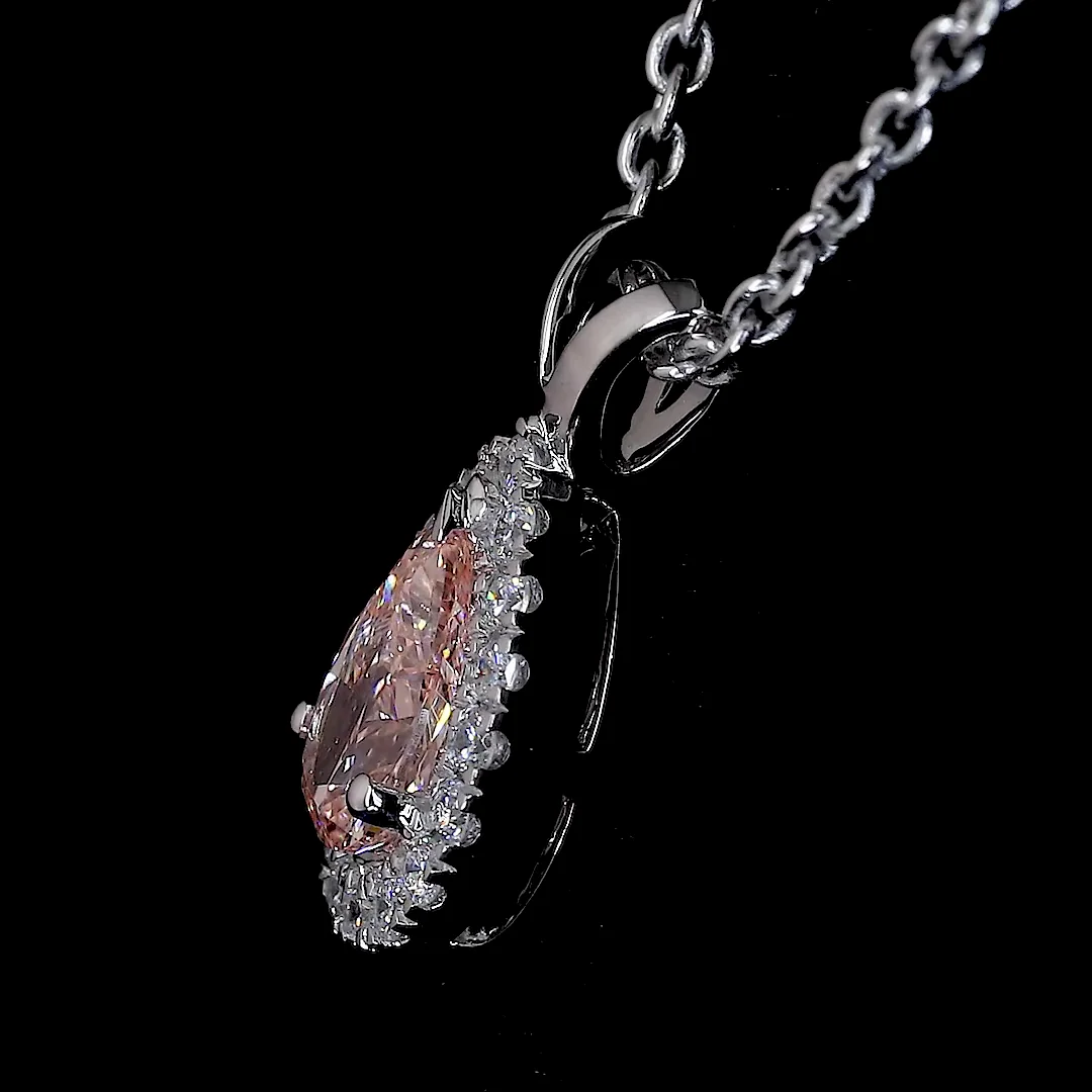 0.44 Cts 14k White Gold Pear Shape Halo Pendant - Image 3