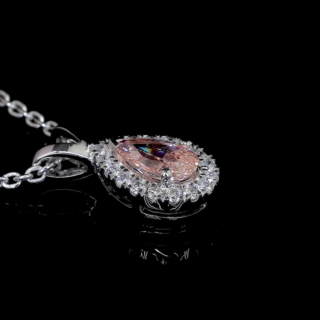 0.44 Cts 14k White Gold Pear Shape Halo Pendant - Image 4