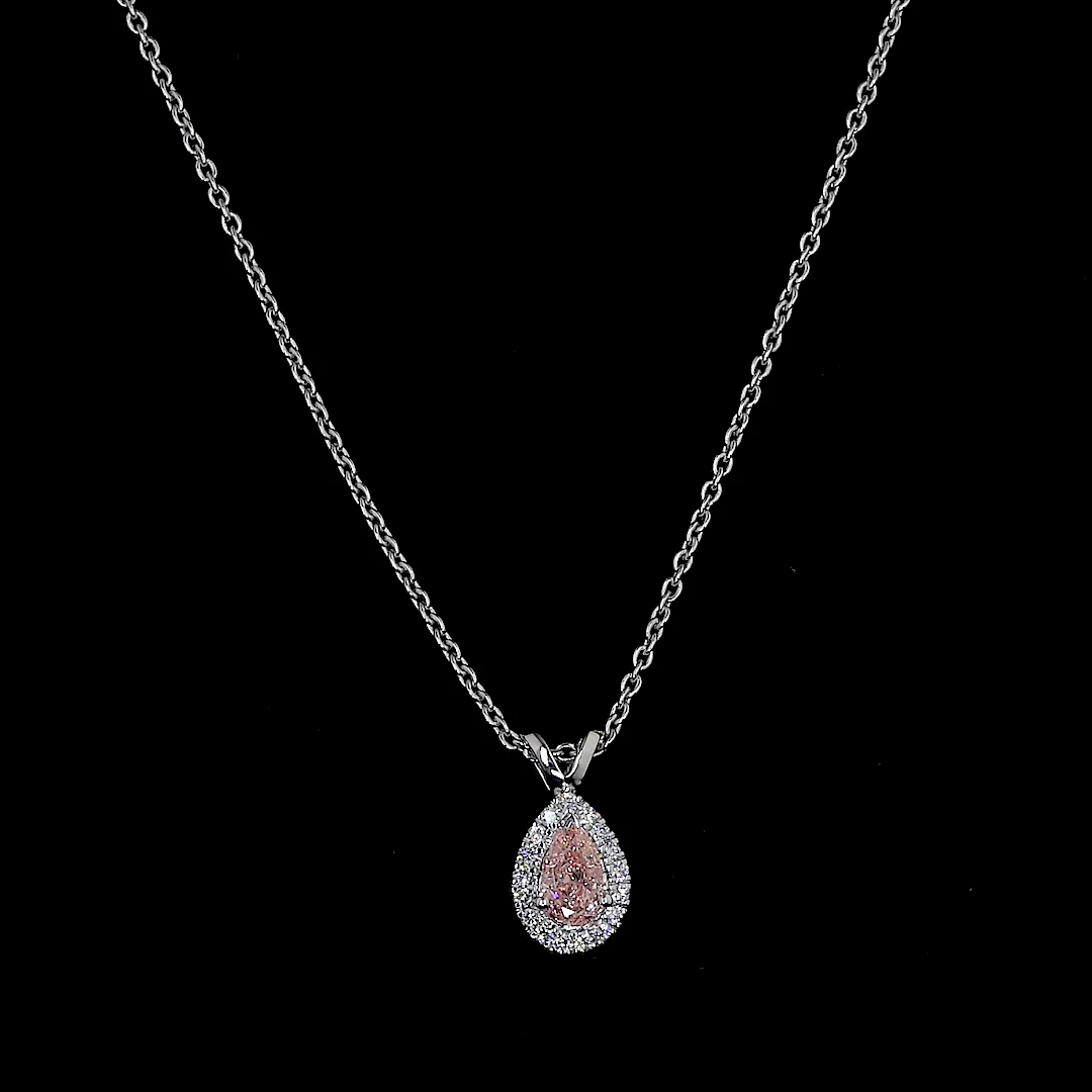 0.44 Cts 14k White Gold Pear Shape Halo Pendant - Video