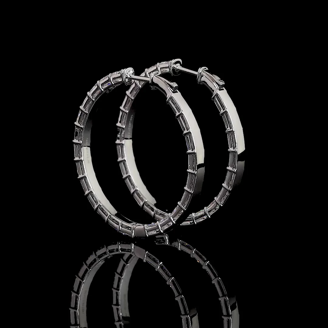 5.2 Cts 14k White Gold Radiant Shape Hoops Earring - Image 2