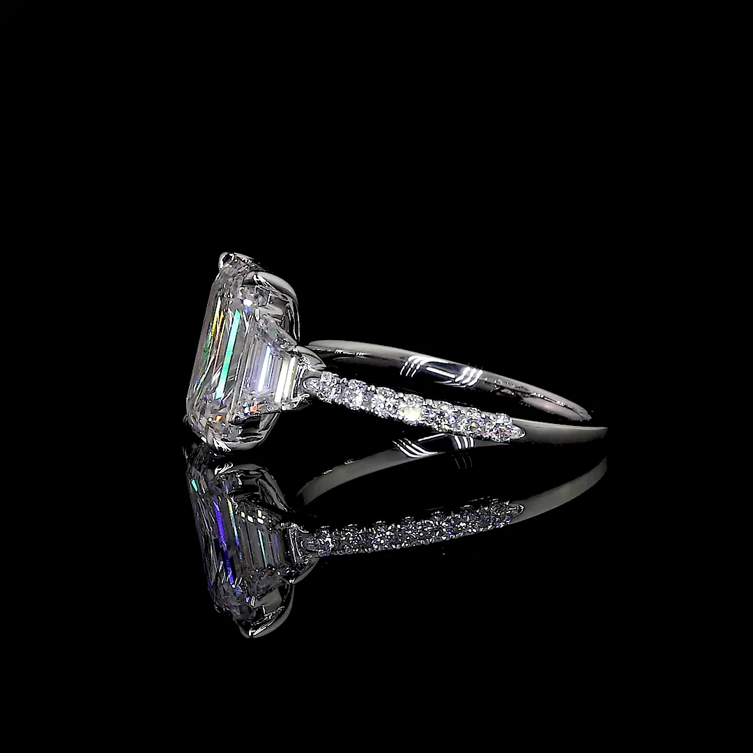 3.86 Cts 14k White Gold Emerald Shape 3 Stones Ring - Image 2