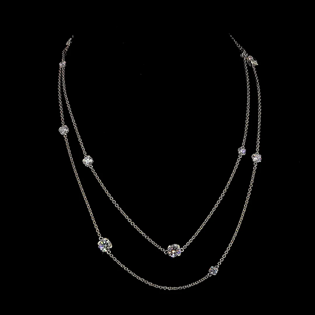 7.48 Cts 14k Yellow Gold Round Shape Double Strand Station Necklace - Video
