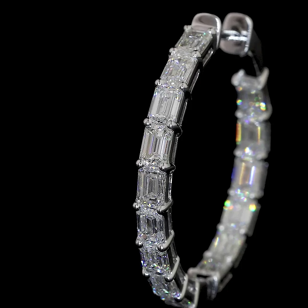 3.56 Cts 14k White Gold Emerald Shape Hoops Earring - Image 3