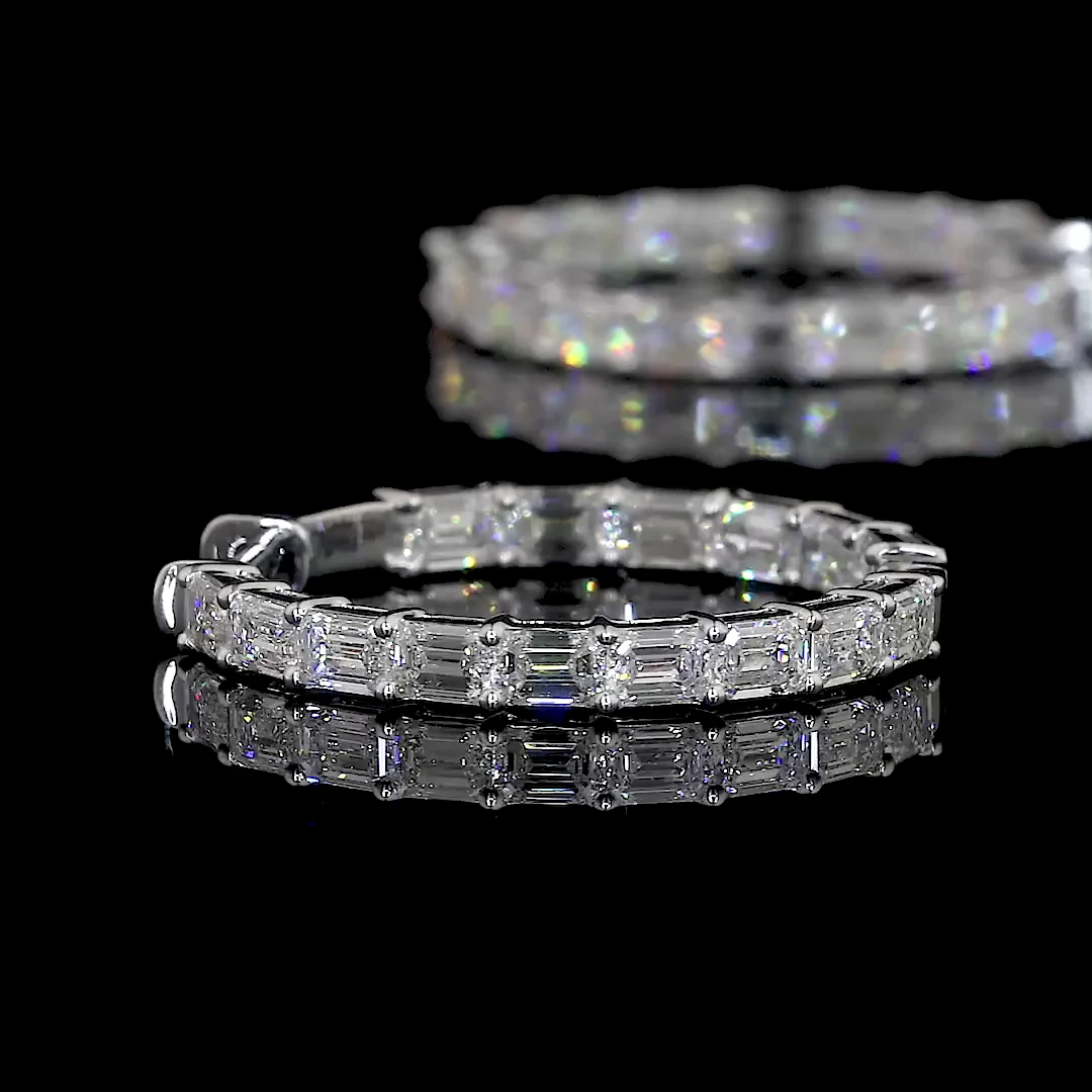 3.56 Cts 14k White Gold Emerald Shape Hoops Earring - Image 4