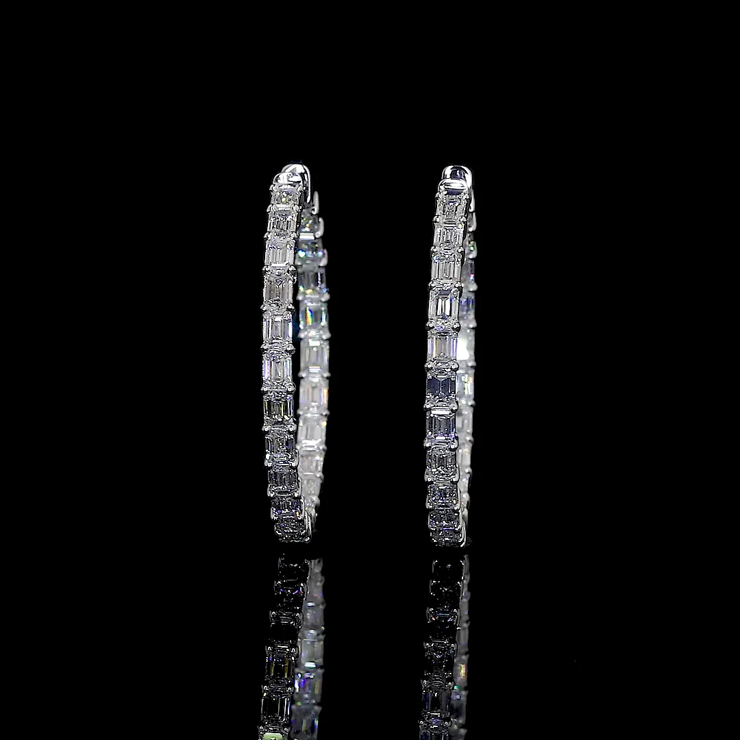 4.85 Cts 14k White Gold Emerald Shape Hoops Earring - Image 2