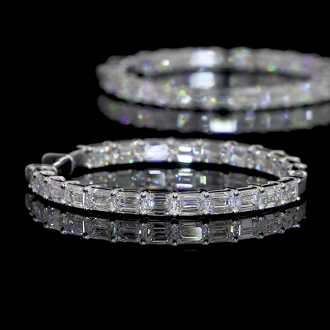 4.85 Cts 14k White Gold Emerald Shape Hoops Earring - Image 4