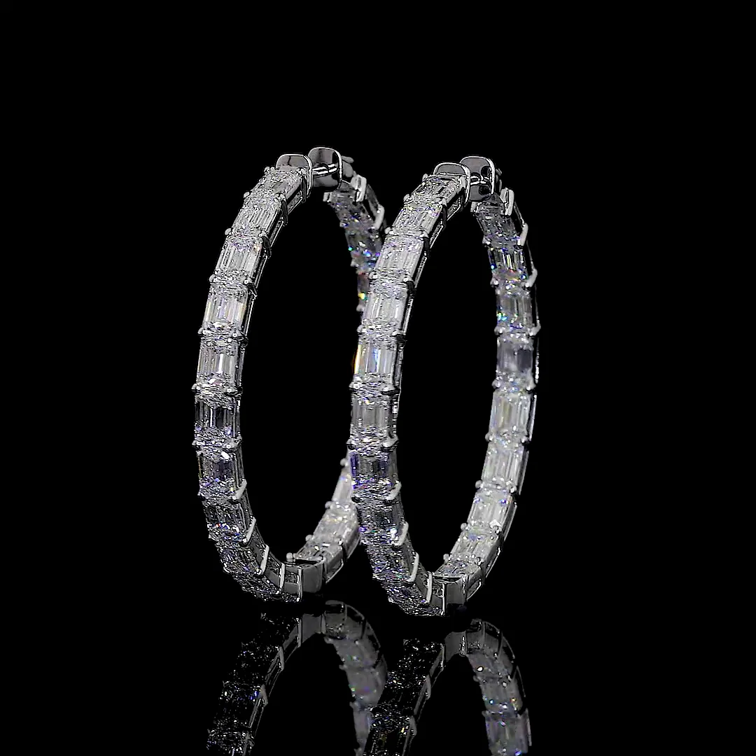 12.45 Cts 14k White Gold Emerald Shape Hoops Earring - Image 2