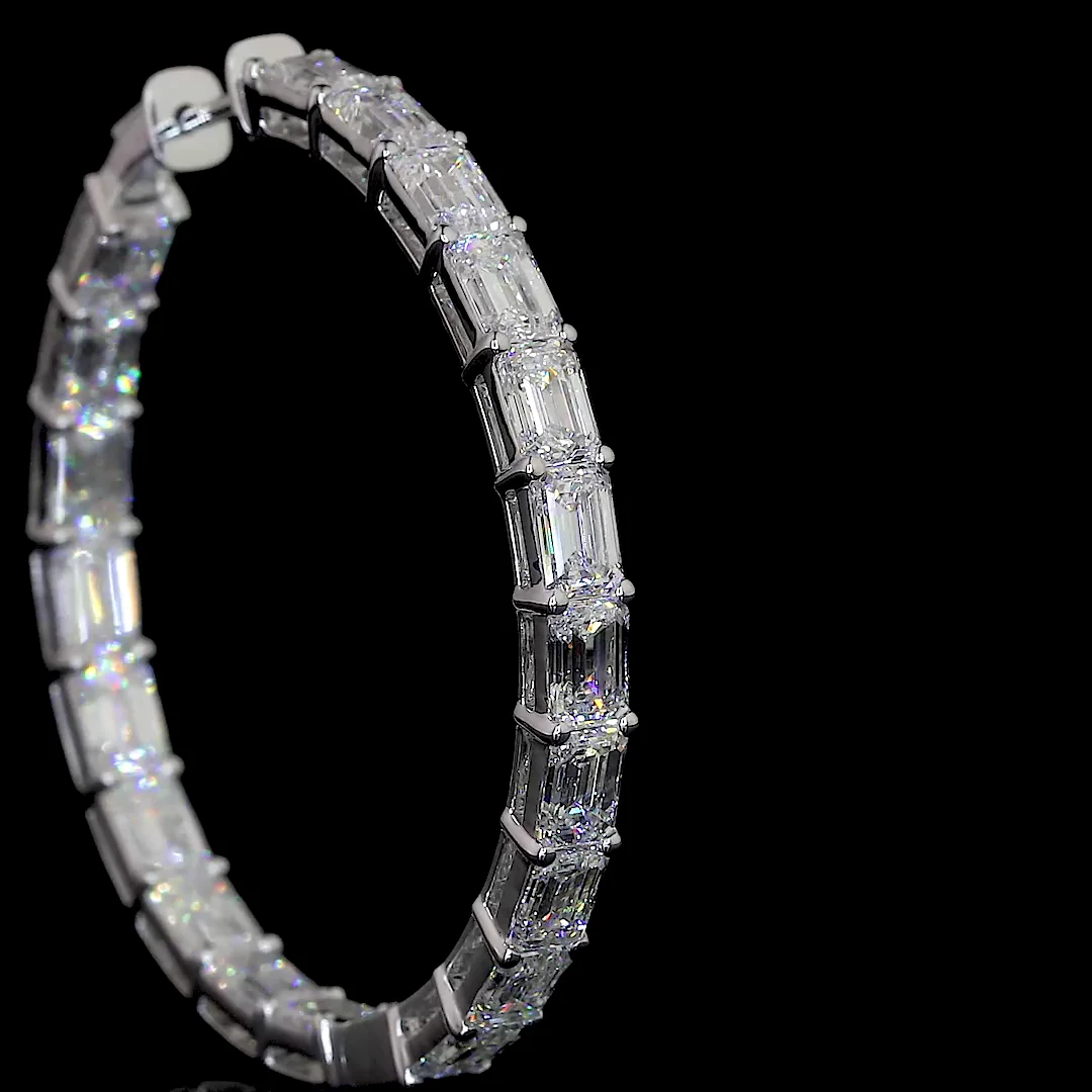 12.45 Cts 14k White Gold Emerald Shape Hoops Earring - Image 3