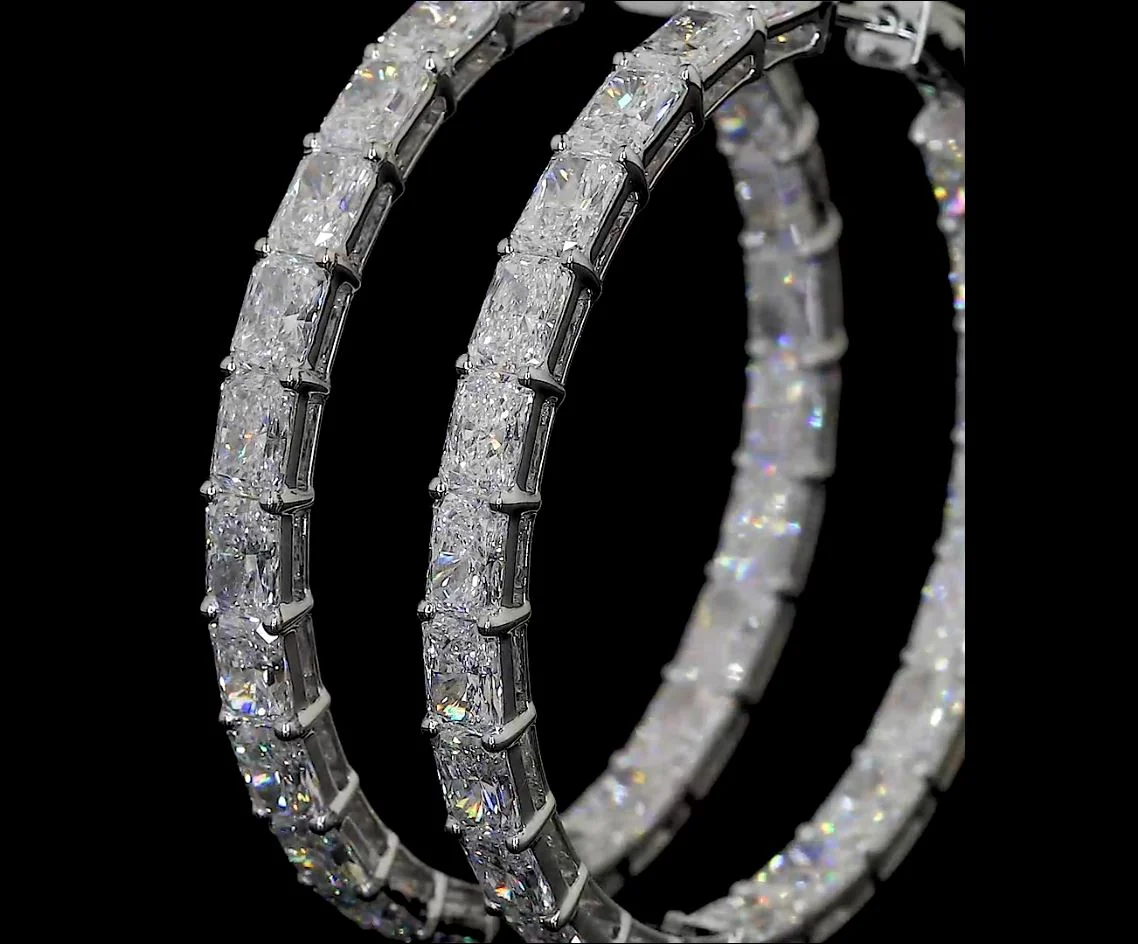 8.88 Cts 14k White Gold Radiant Shape Hoops Earring - Image 4