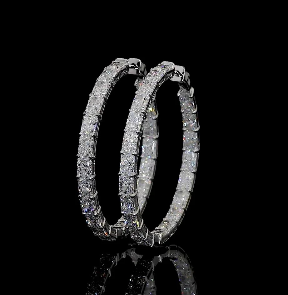 8.88 Cts 14k White Gold Radiant Shape Hoops Earring - Video