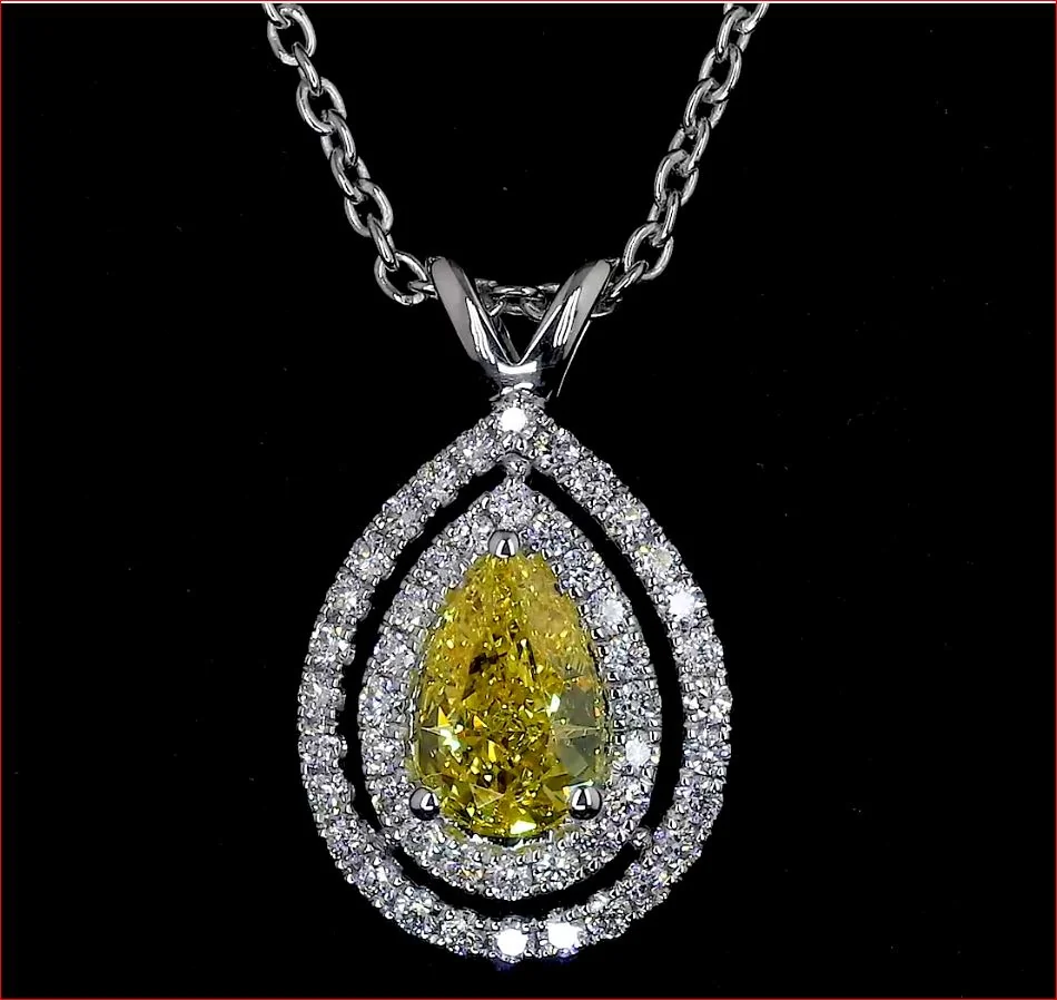 0.77 Cts 14k White Gold Pear Shape Double Halo Pendant - Image 3