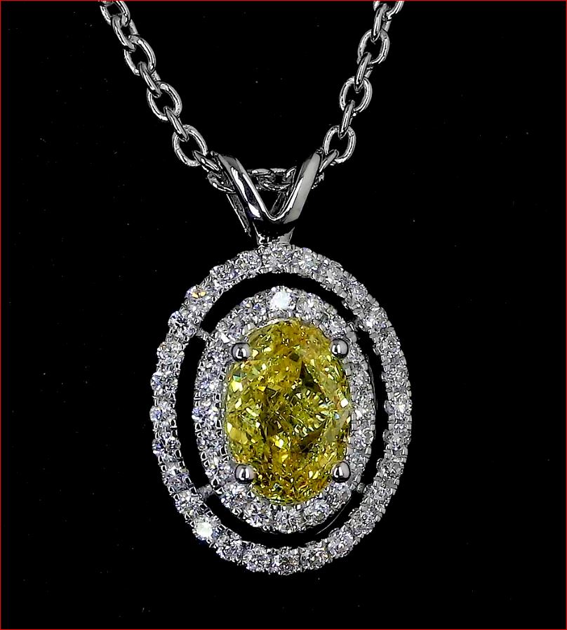0.68 Cts 14k White Gold Oval Shape Double Halo Pendant - Image 3