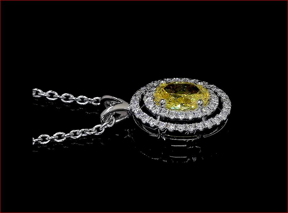0.84 Cts 14k White Gold Oval Shape Double Halo Pendant - Image 2