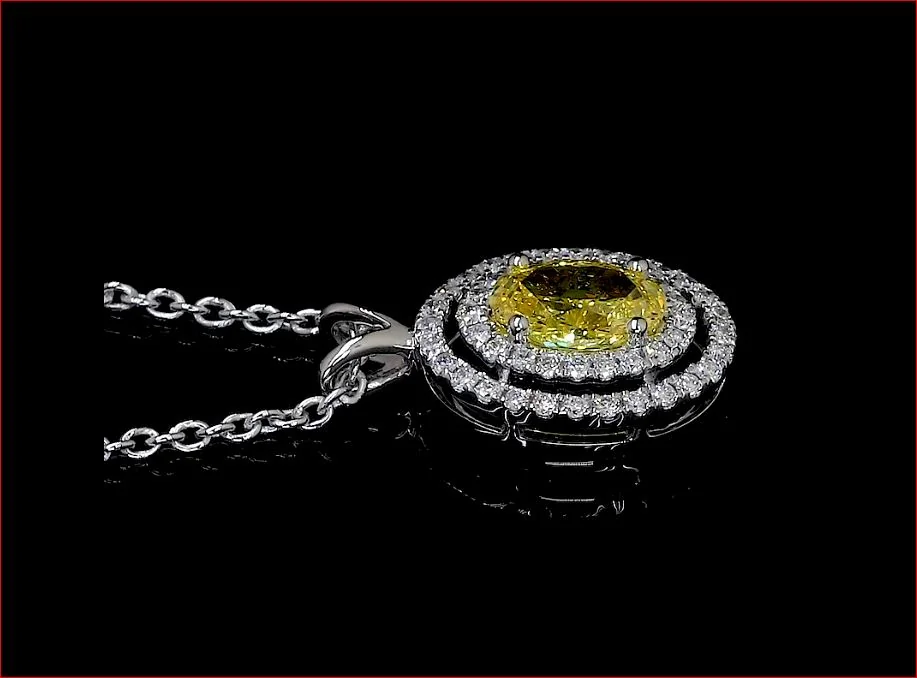 0.89 Cts 14k White Gold Oval Shape Double Halo Pendant - Image 2