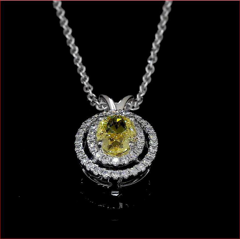 0.89 Cts 14k White Gold Oval Shape Double Halo Pendant - Image 4