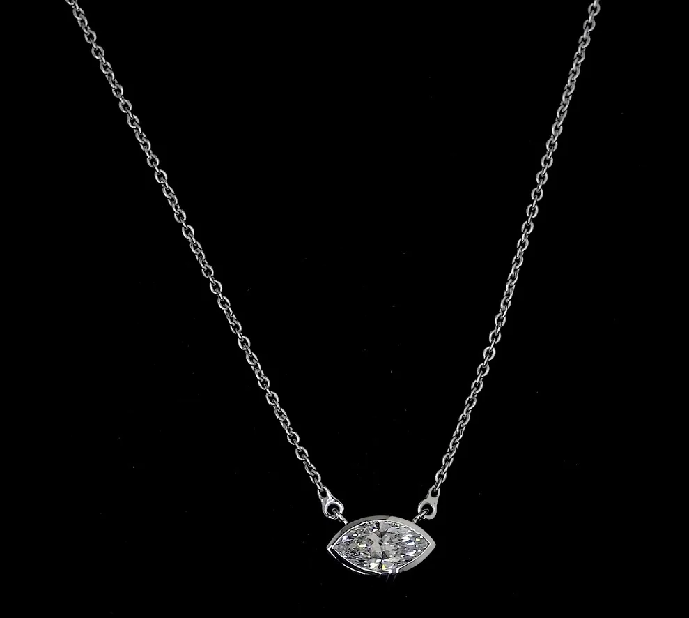 0.91 Cts 14k White Gold Marquise Shape Solitaire Pendant - Video