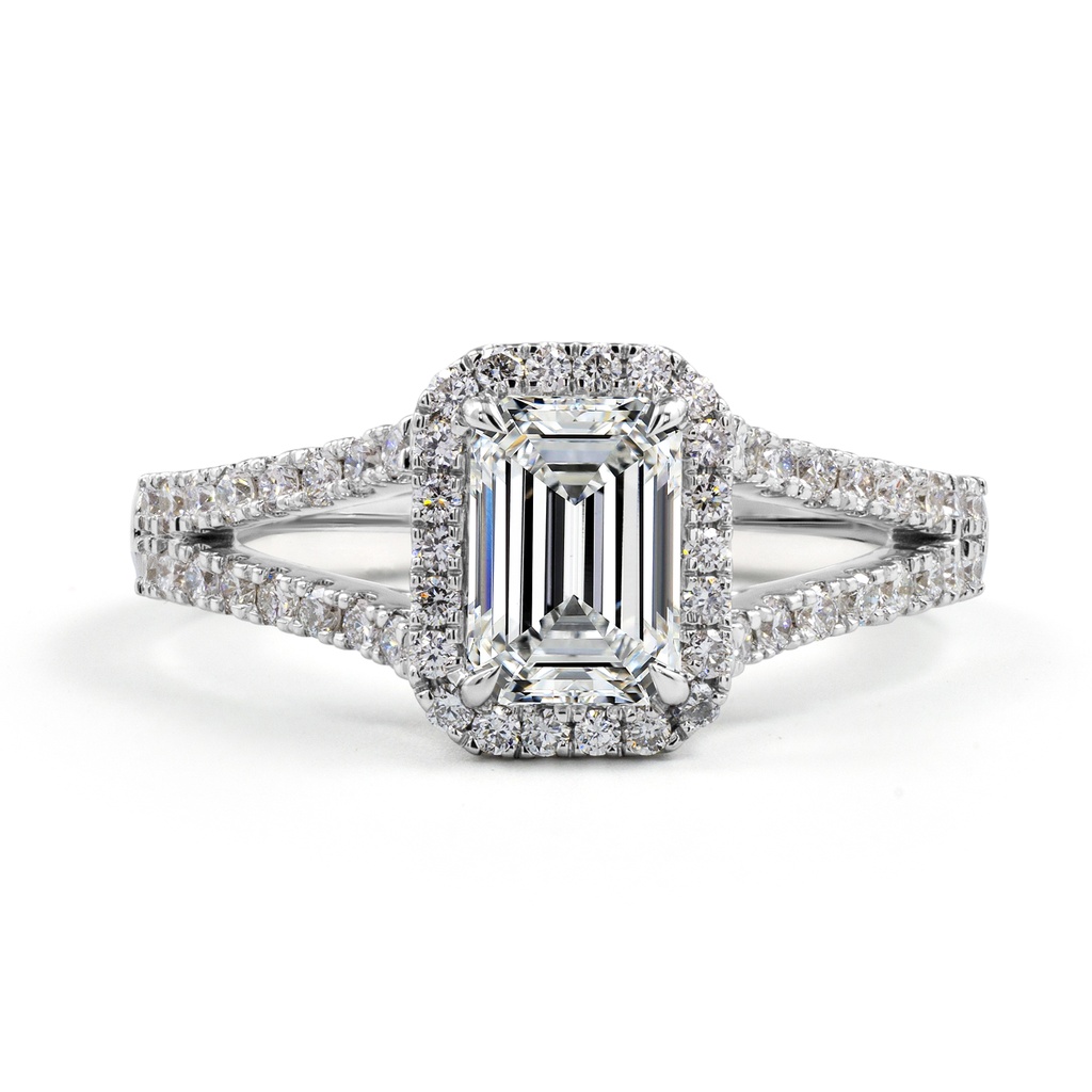 3.48 Cts 14k White Gold Emerald Shape Split Shank Ring - Video