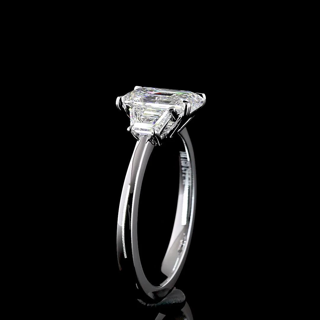 1.48 Cts 14k White Gold Emerald Shape 3 Stones Ring - Image 3