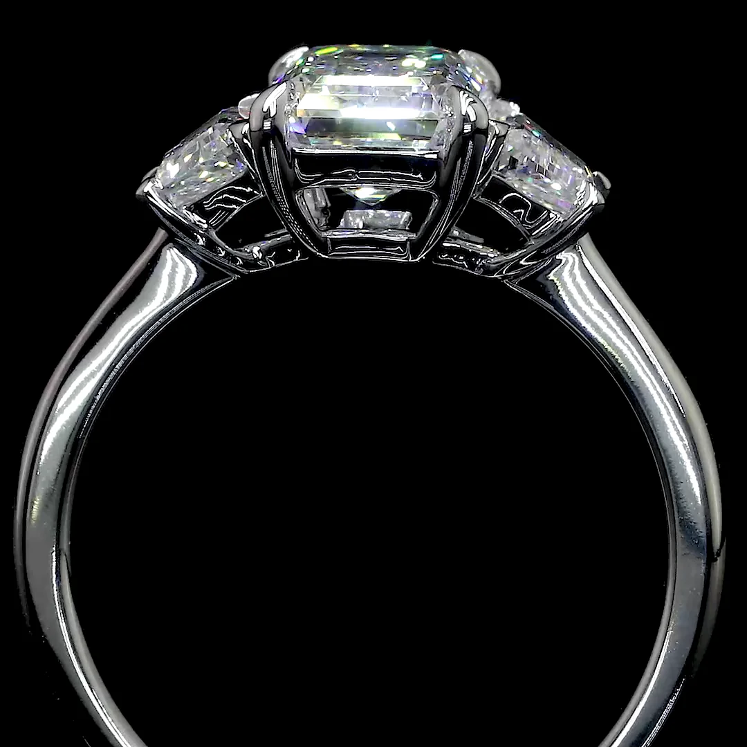 3.96 Cts 14k White Gold Emerald Shape 3 Stones Ring - Image 2