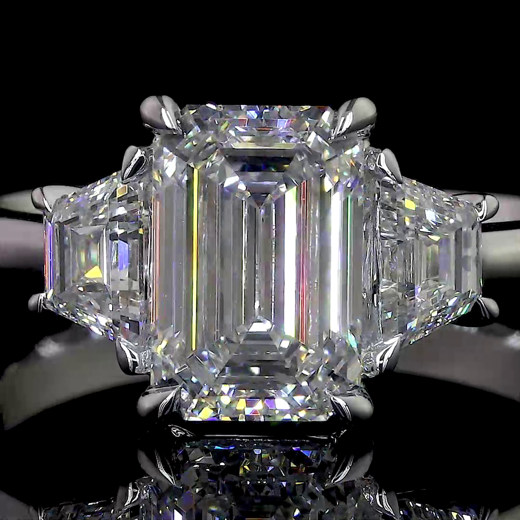 3.96 Cts 14k White Gold Emerald Shape 3 Stones Ring - Image 3