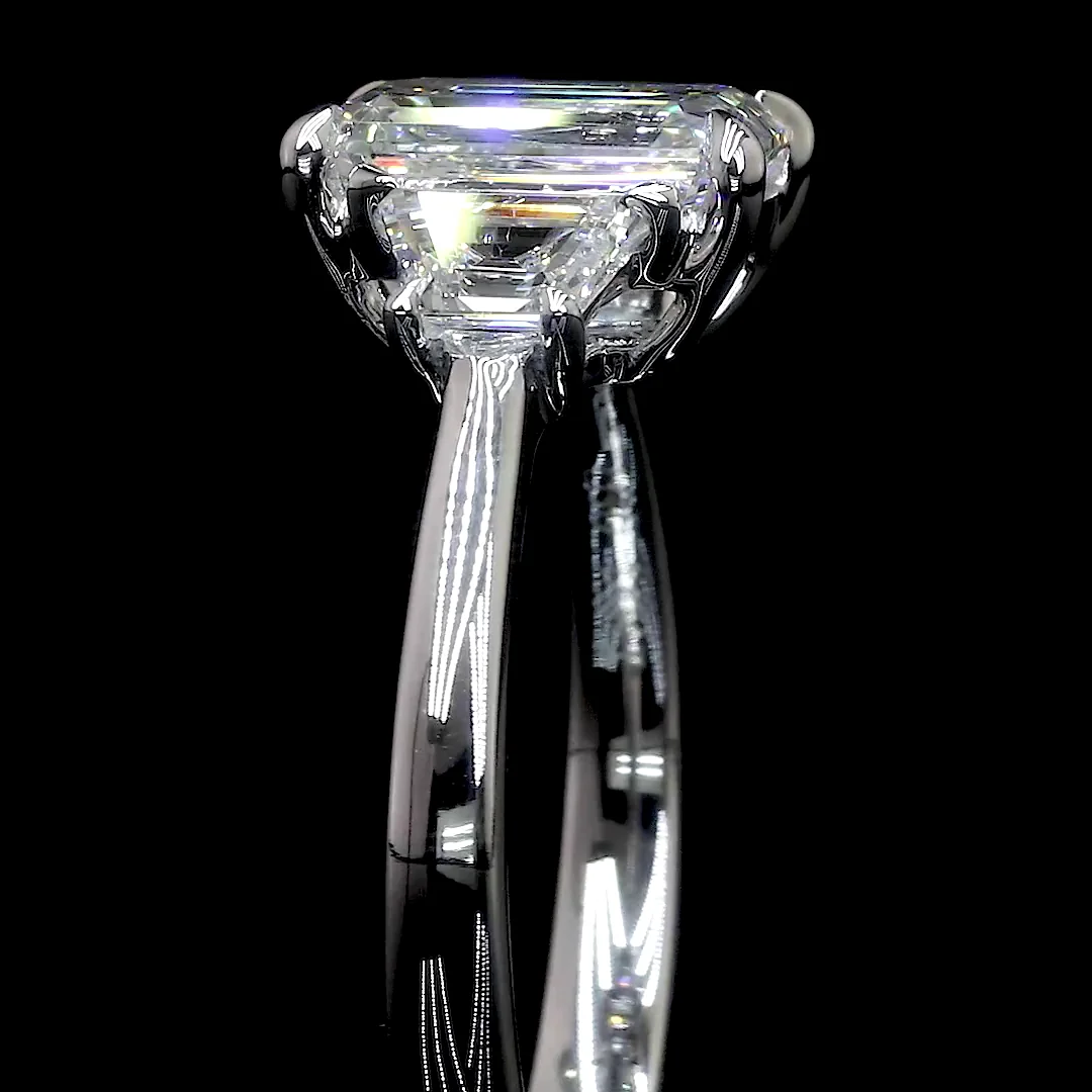 2.12 Cts Platinum Emerald Shape 3 Stones Ring - Image 4