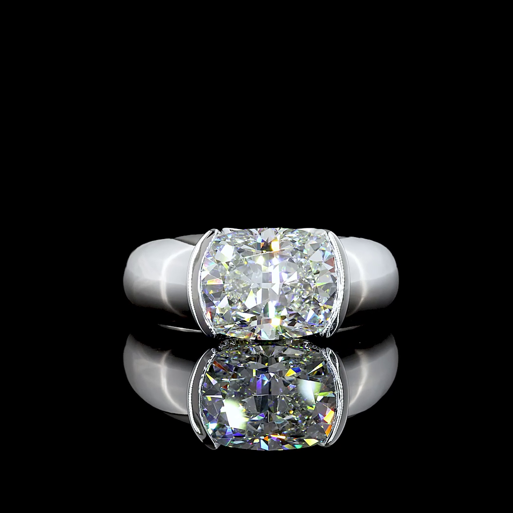 3.29 Cts 14k White Gold Cushion Brilliant Shape Solitaire Ring
