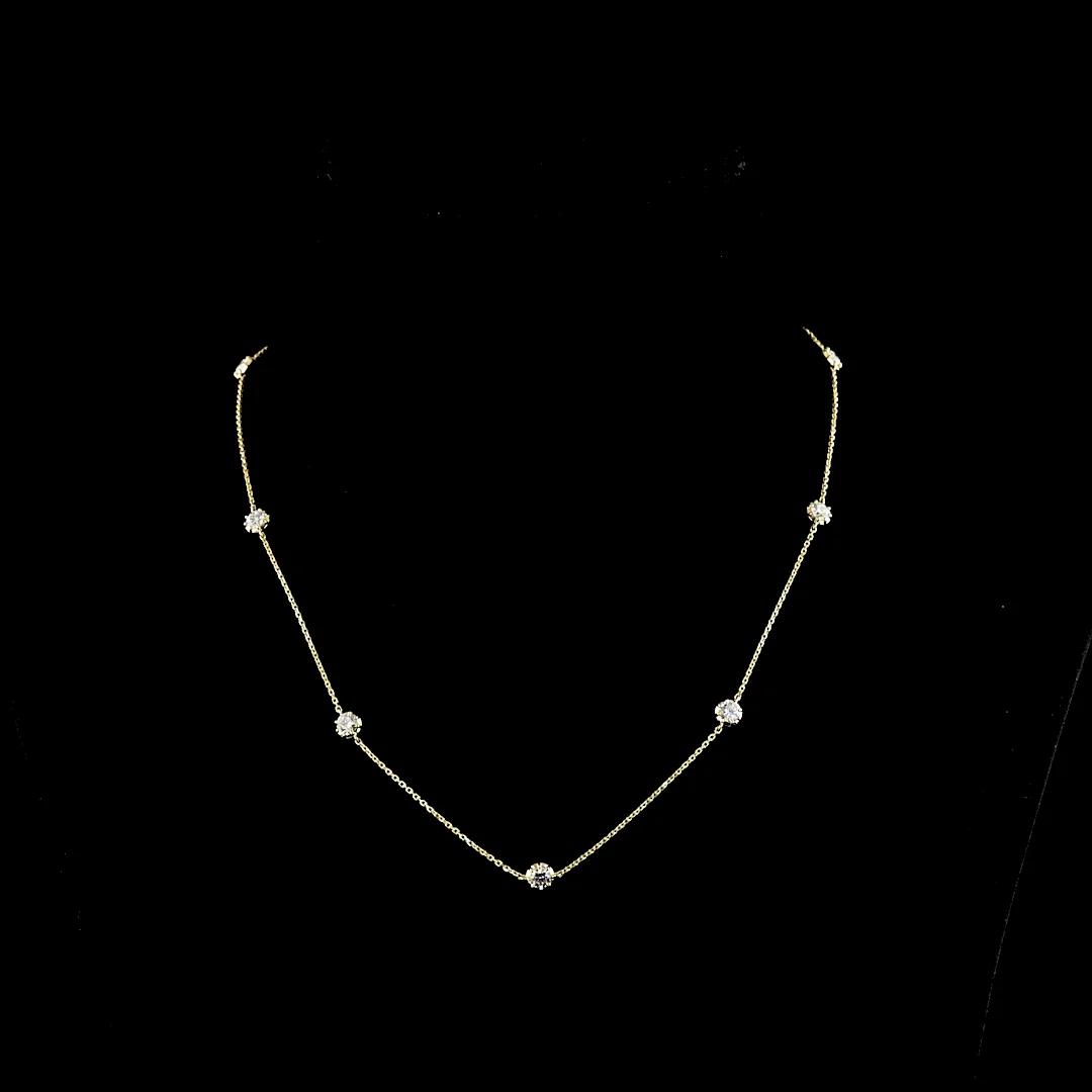 1.76 Cts 14k Yellow Gold Round Shape Station Necklace