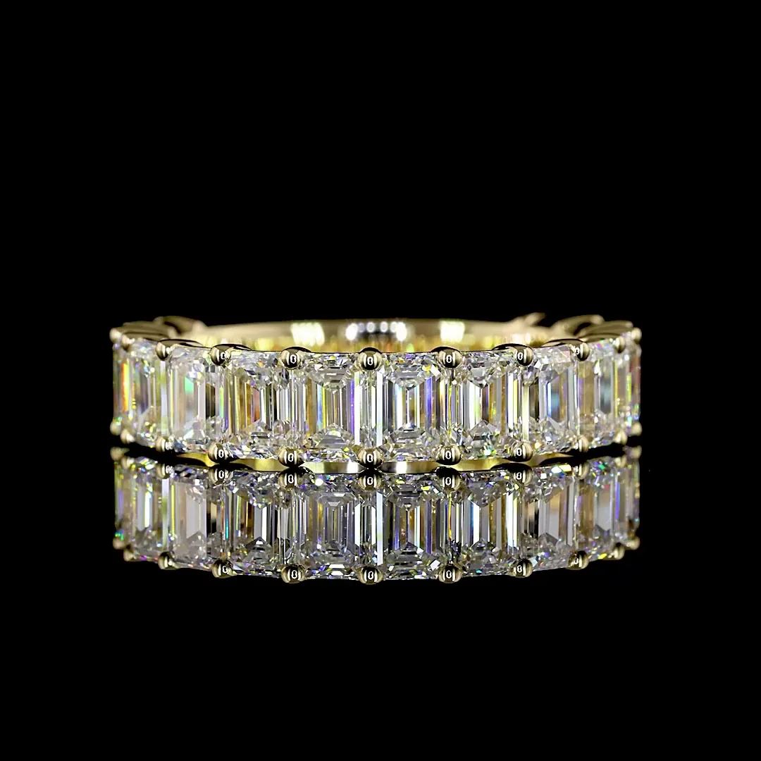 3.29 Cts 14k Yellow Gold Emerald Shape 3/4 Band Eternity Band