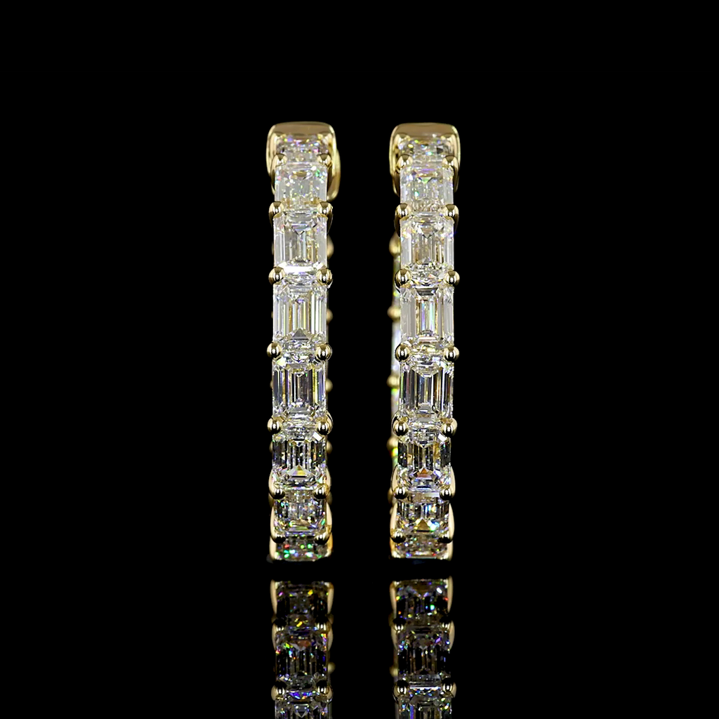 5.63 Cts 14k White Gold Emerald Shape Hoops Earring