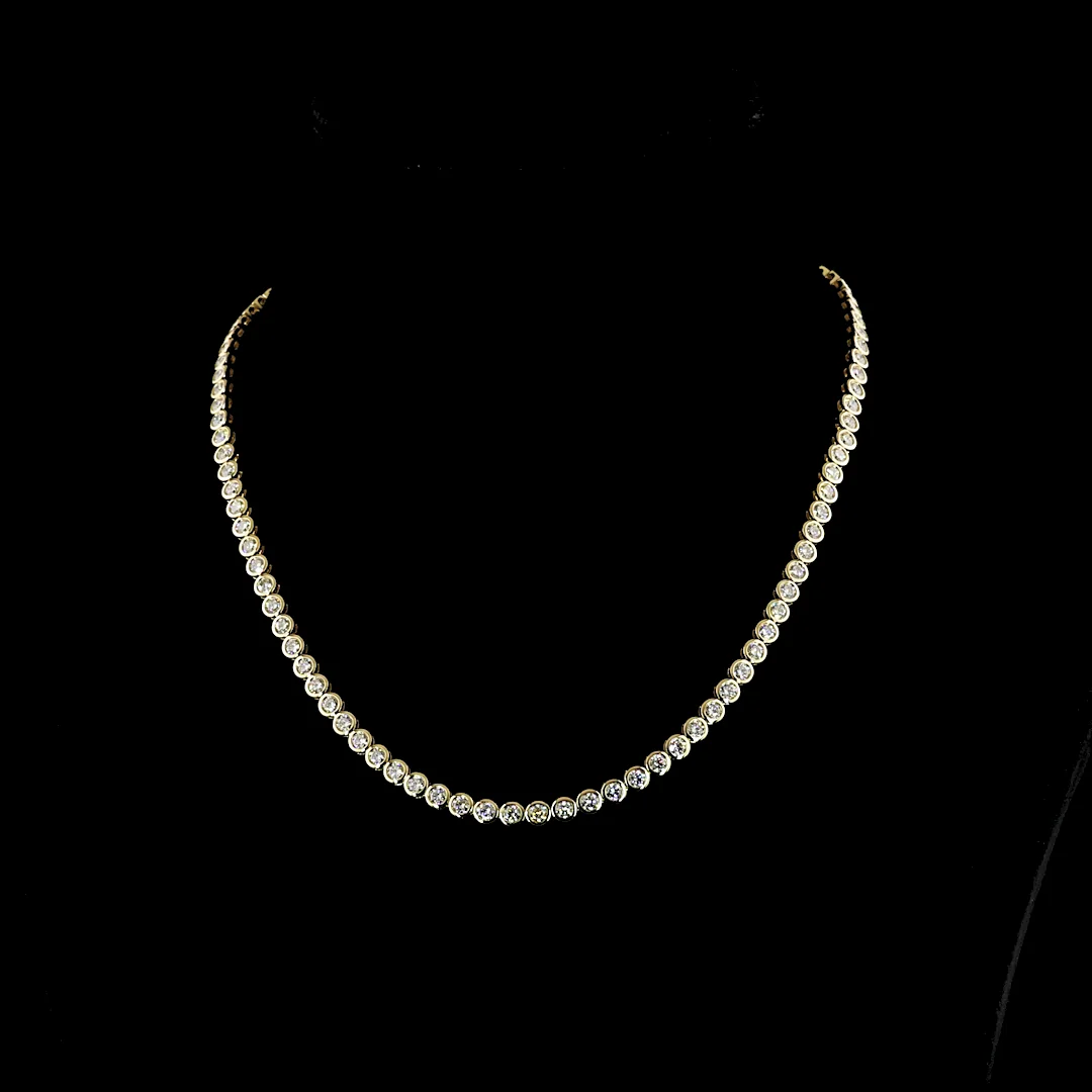 10.06 Cts 14k Yellow Gold Round Shape Tennis Necklace