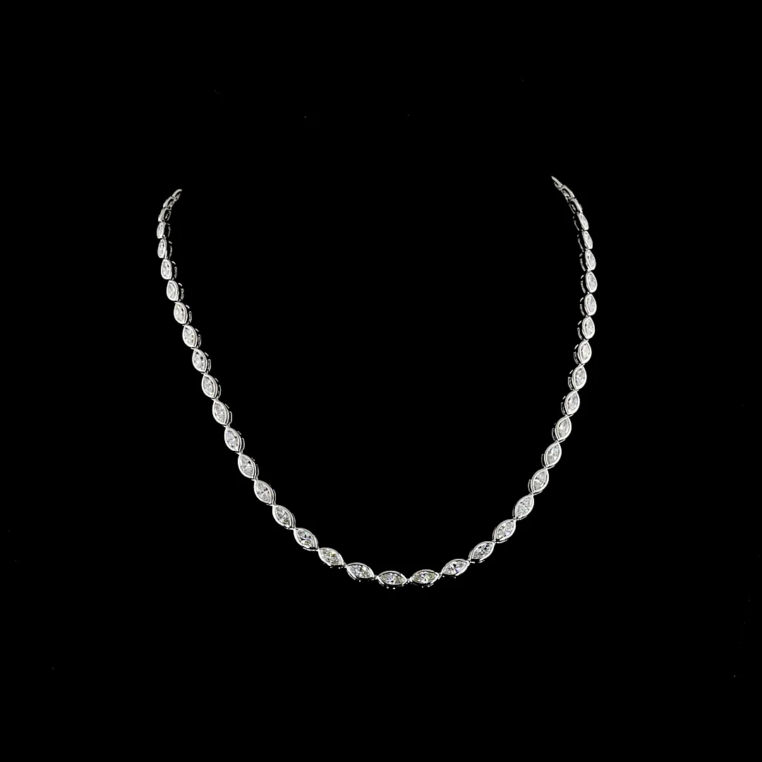 11.1 Cts 18k White Gold Marquise Shape Tennis Necklace