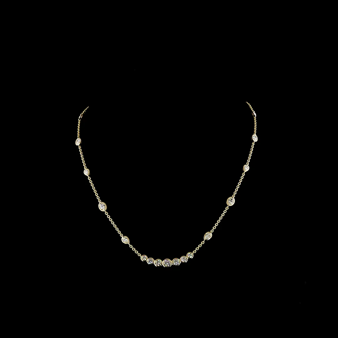 3.2 Cts 14k Yellow Gold Round Shape Station Necklace