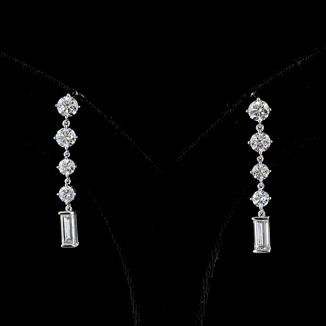 3.26 Cts 14k White Gold Baguette Shape Hanging Earring
