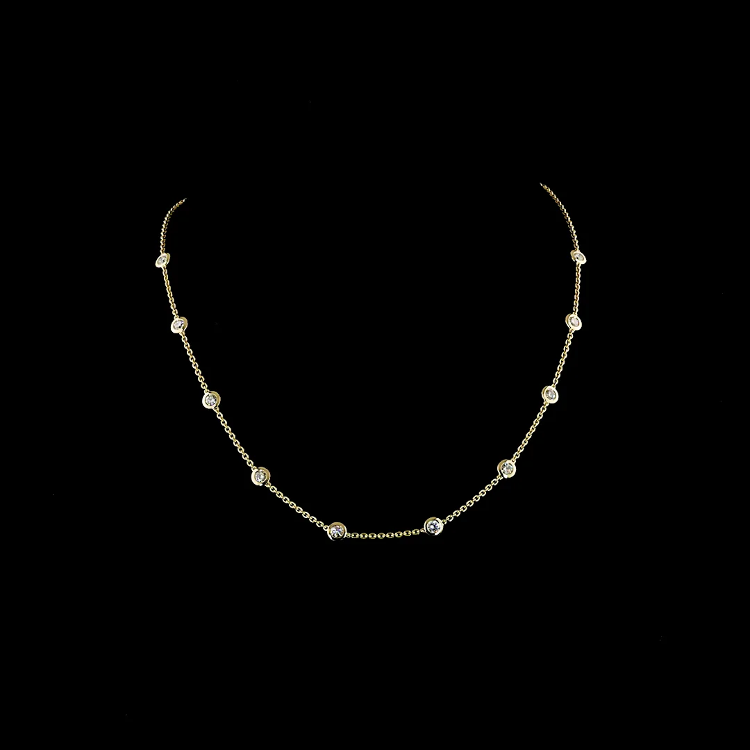1.53 Cts 14k Yellow Gold Round Shape Station Necklace