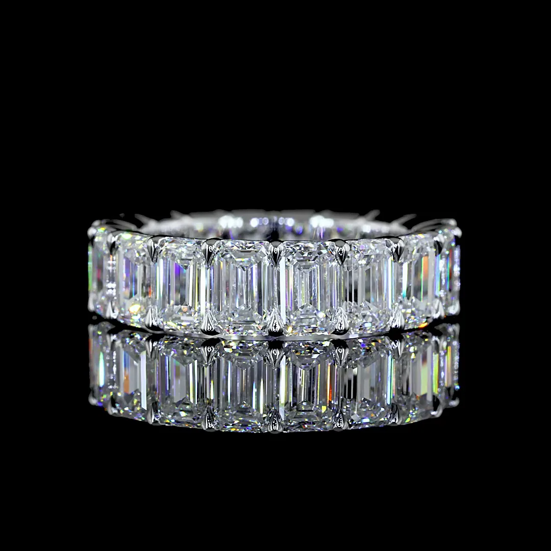 7.98 Cts 14k White Gold Emerald Shape Eternity Band Eternity Band