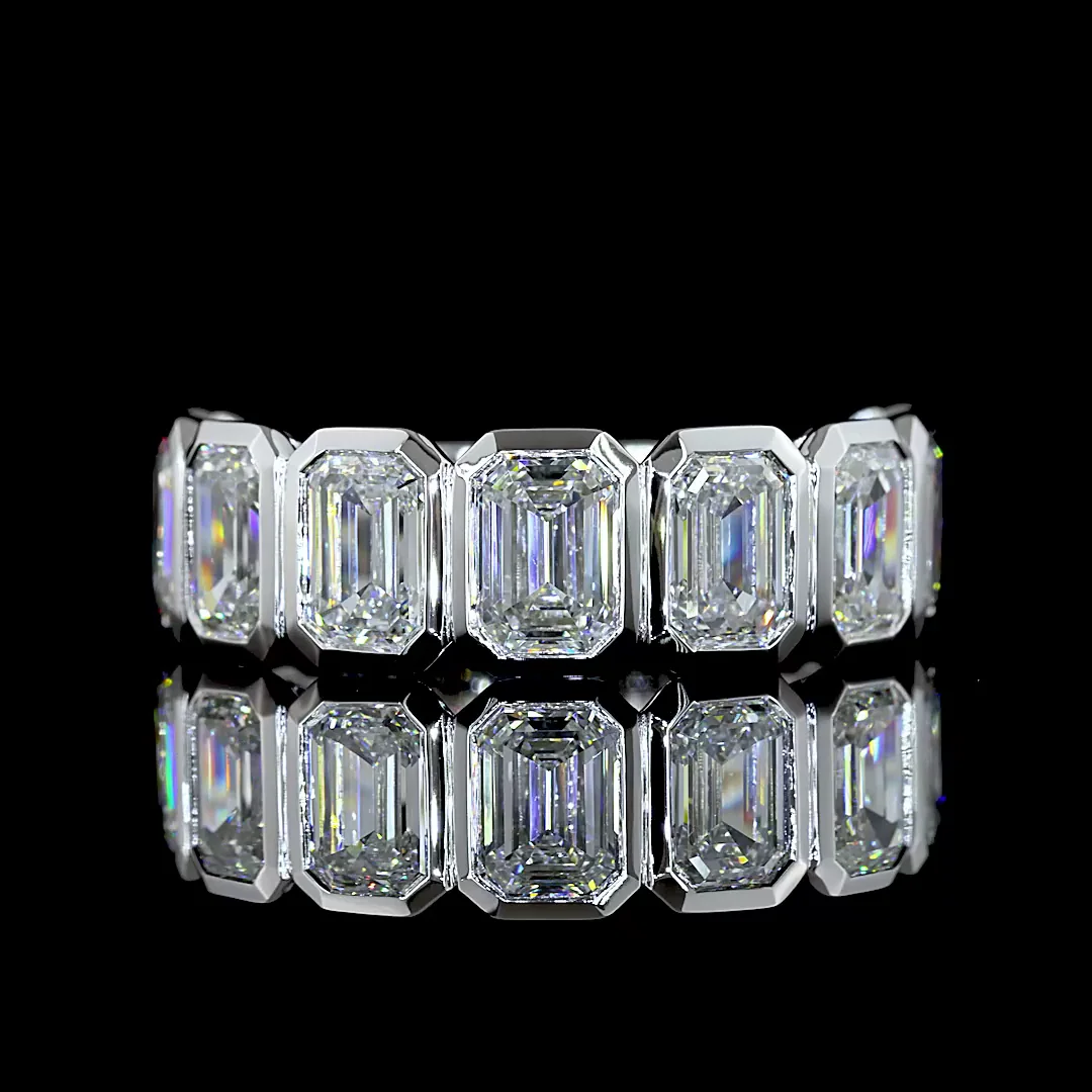 4.54 Cts 14k White Gold Emerald Shape 3/4 Band Eternity Band