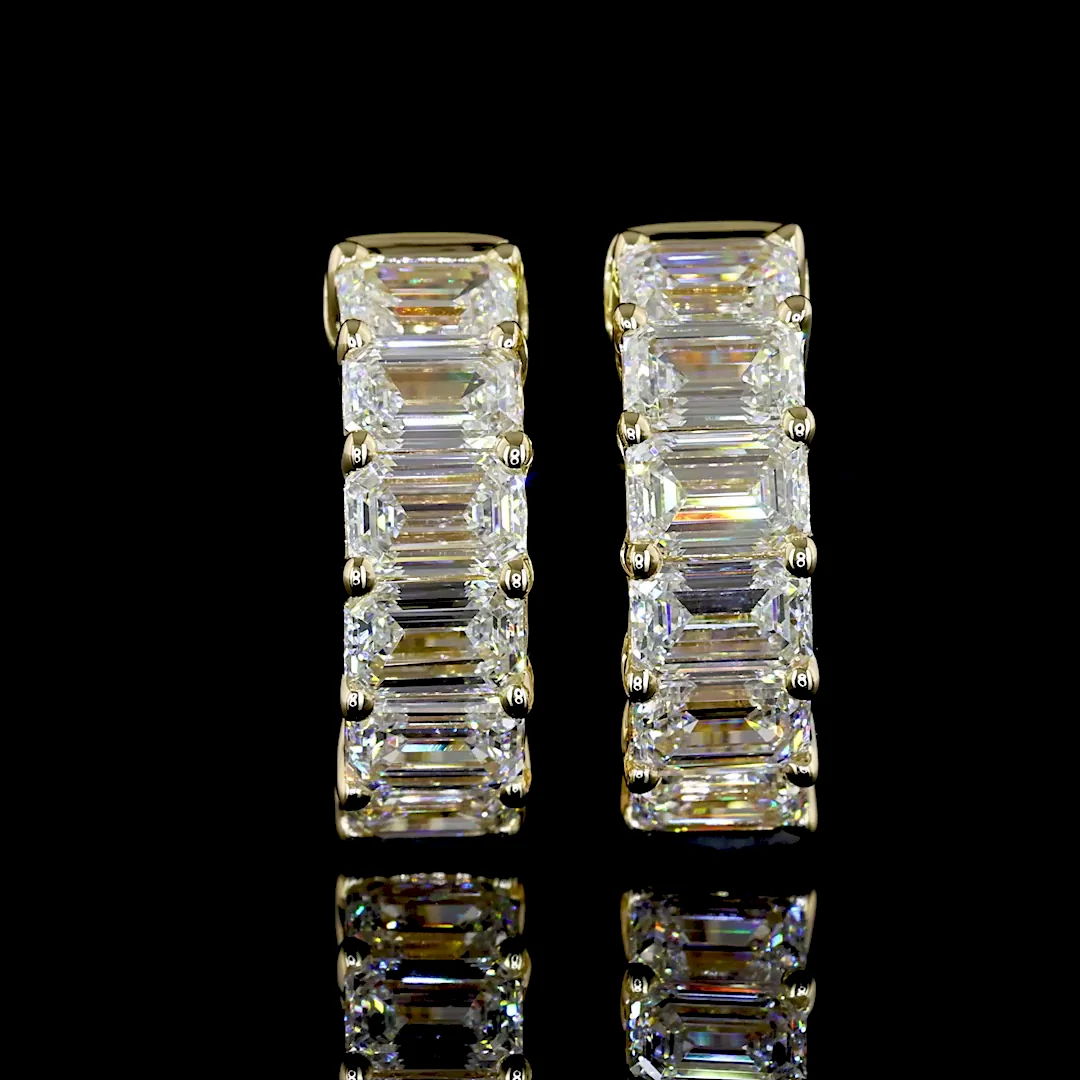 2.05 Cts 14k Yellow Gold Emerald Shape Huggies Earring